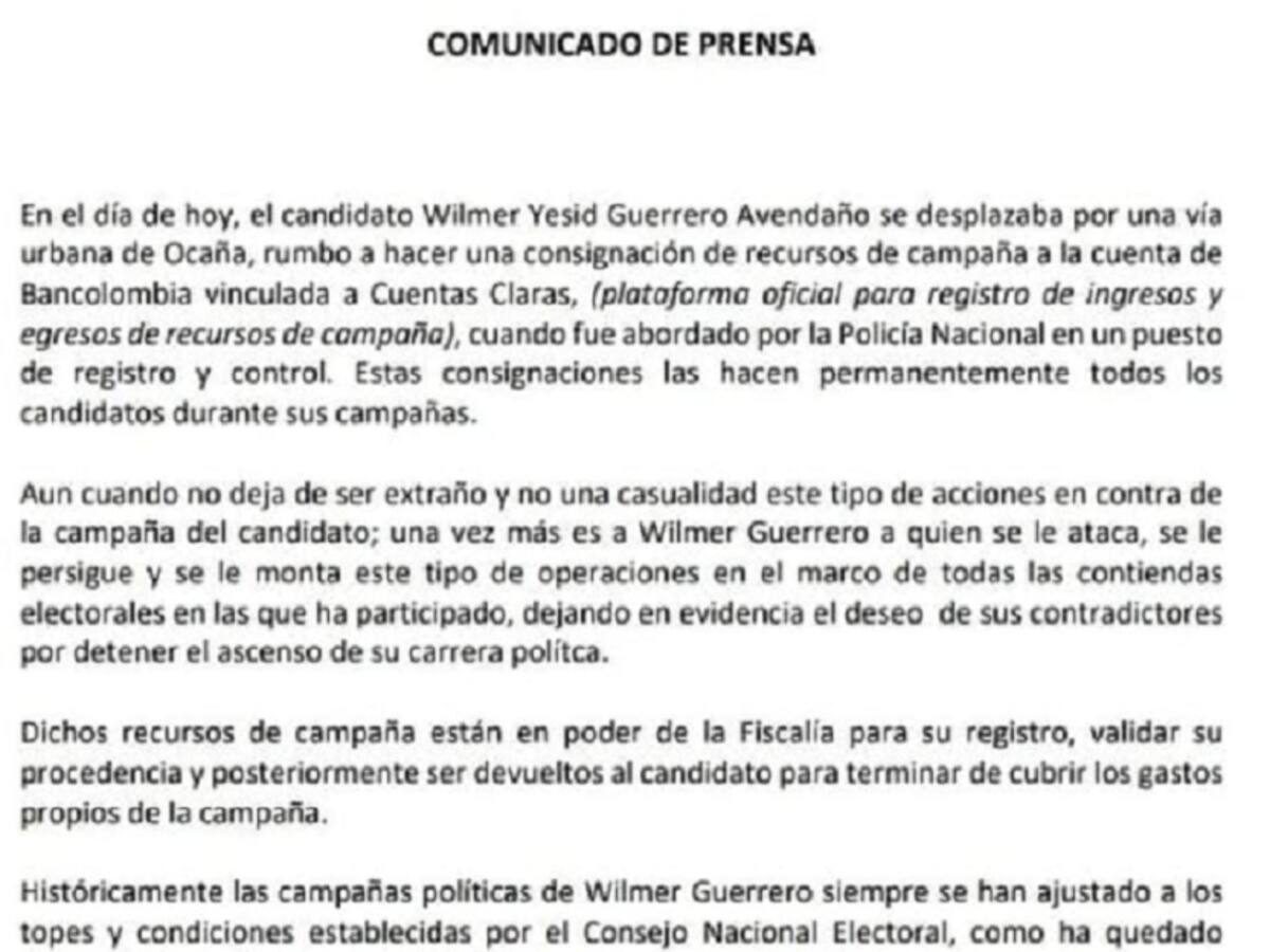 “Dineros pertenecen al programa Cuentas Claras”: Wilmer Guerrero