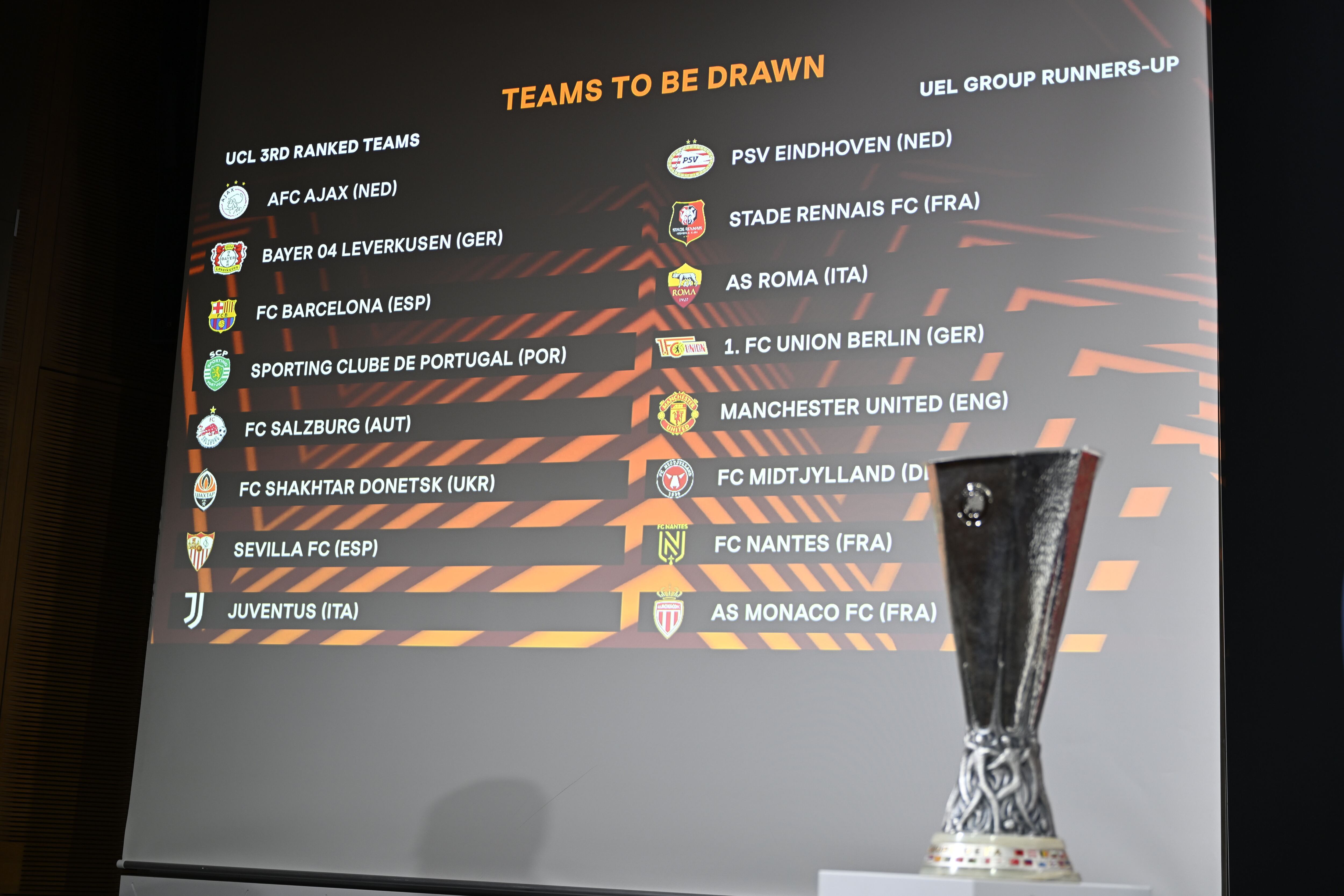 NYON, SWITZERLAND - NOVEMBER 7: A view of the draw participants during the UEFA Europa League 2022/23 Knock-out Round Play-offs draw at the UEFA Headquarters, The House of the European Football, on November 7, 2022, in Nyon, Switzerland. (Photo by Kristian Skeie  UEFA/UEFA via Getty Images).