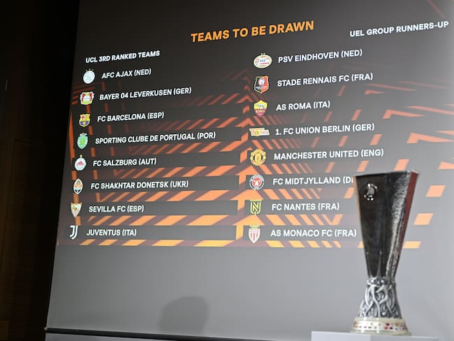 NYON, SWITZERLAND - NOVEMBER 7: A view of the draw participants during the UEFA Europa League 2022/23 Knock-out Round Play-offs draw at the UEFA Headquarters, The House of the European Football, on November 7, 2022, in Nyon, Switzerland. (Photo by Kristian Skeie  UEFA/UEFA via Getty Images).