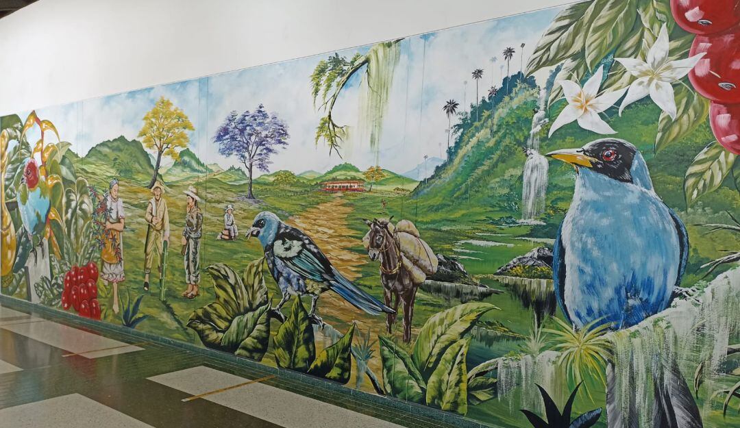Hermoso mural en el aeropuerto internacional El Edén de Armenia