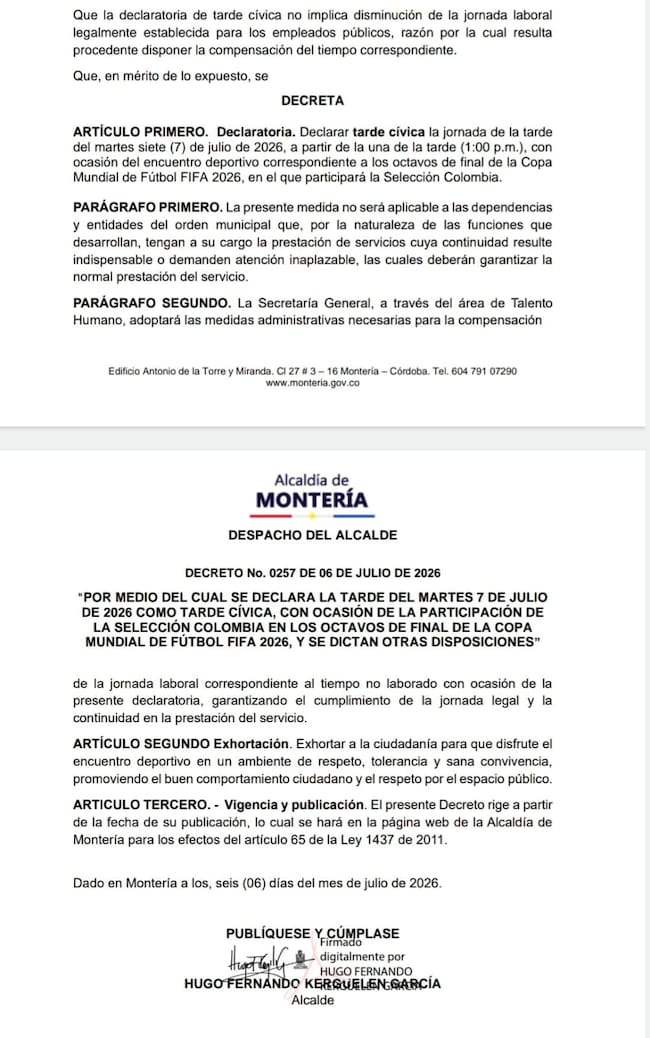 Decreto Alcaldía de Montería.