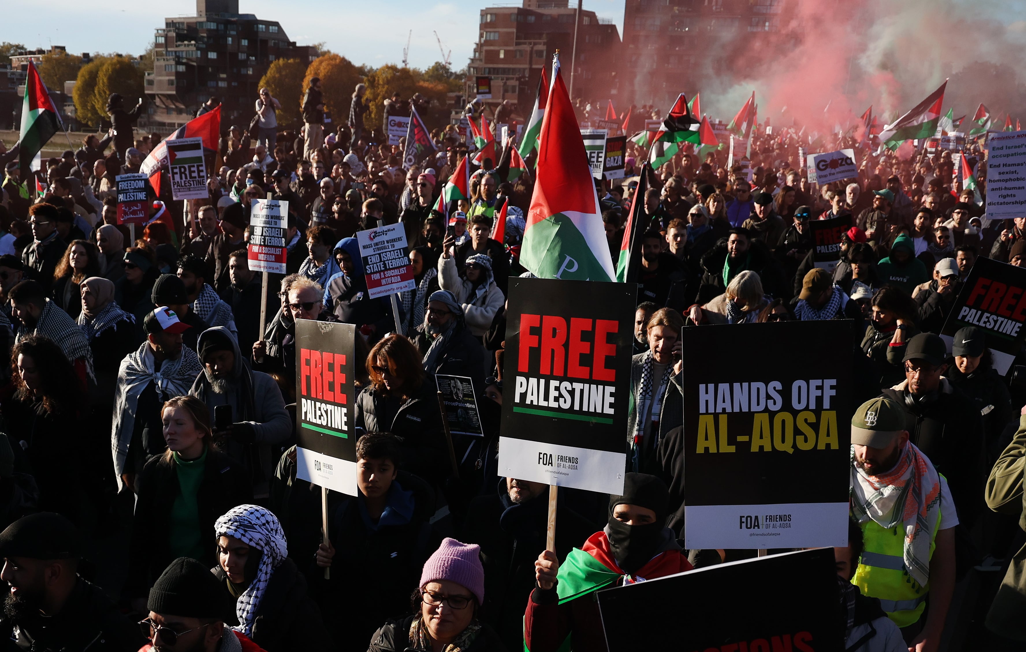 Protestas en Londres en contra de los ataques a Palestina. Foto: EFE.