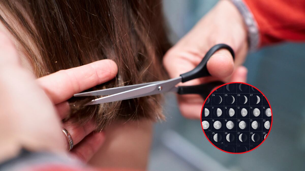 Persona cortándole el cabello a una mujer / Calendario lunar (Getty Images)