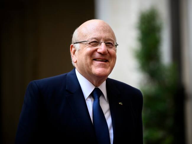 ROME, ITALY - MARCH 16: Lebanese Prime Minister Najib Mikati meets Italian Prime Minister Giorgia Meloni (not in picture) before their meeting at Palazzo Chigi, during his official visit on March 16, 2023 in Rome, Italy. (Photo by Antonio Masiello/Getty Images)