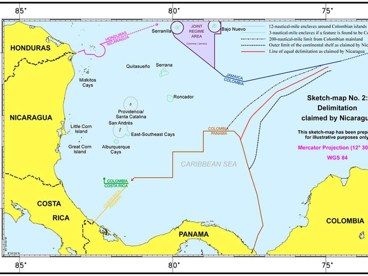 Mapa de las pretensiones de Nicaragua