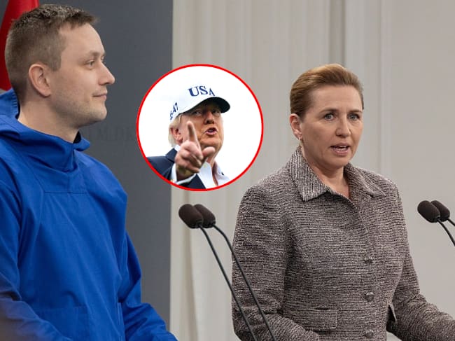 El presidente estadounidense, Donald Trump (círculo); la primera ministra danesa, Mette Frederiksen; y el primer ministro groenlandés, Jens-Frederik Nielsen. Getty Images