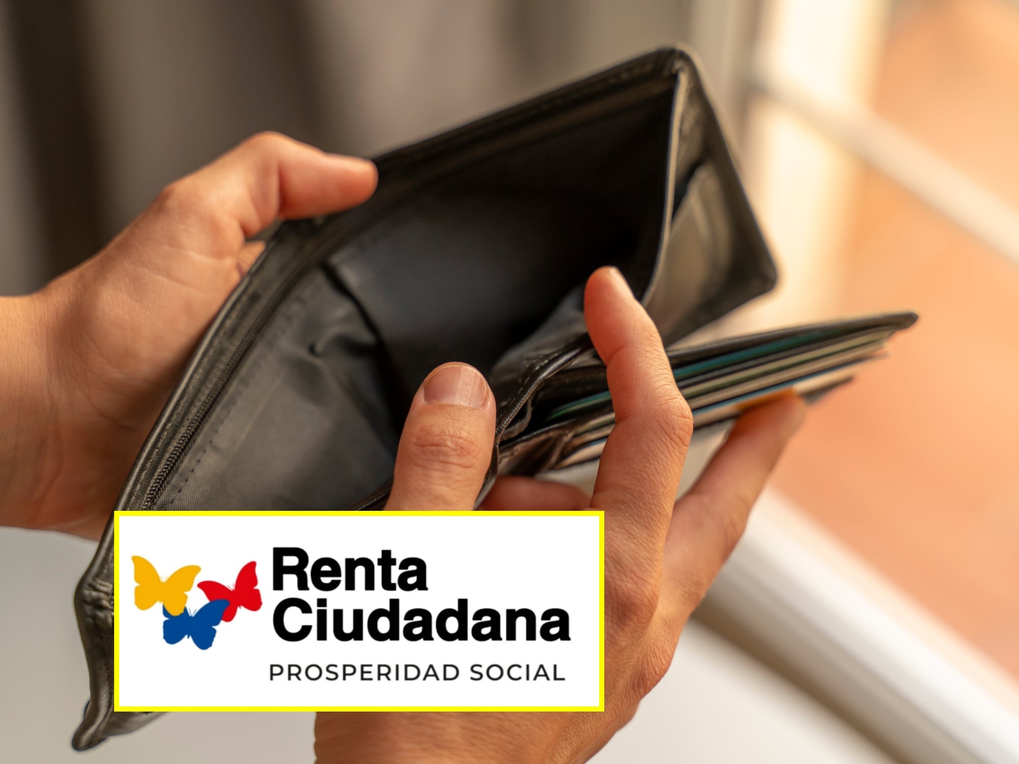 Billetera vacía y el logo de Renta Ciudadana. Foto: Getty Images/ Prosperidad Social.