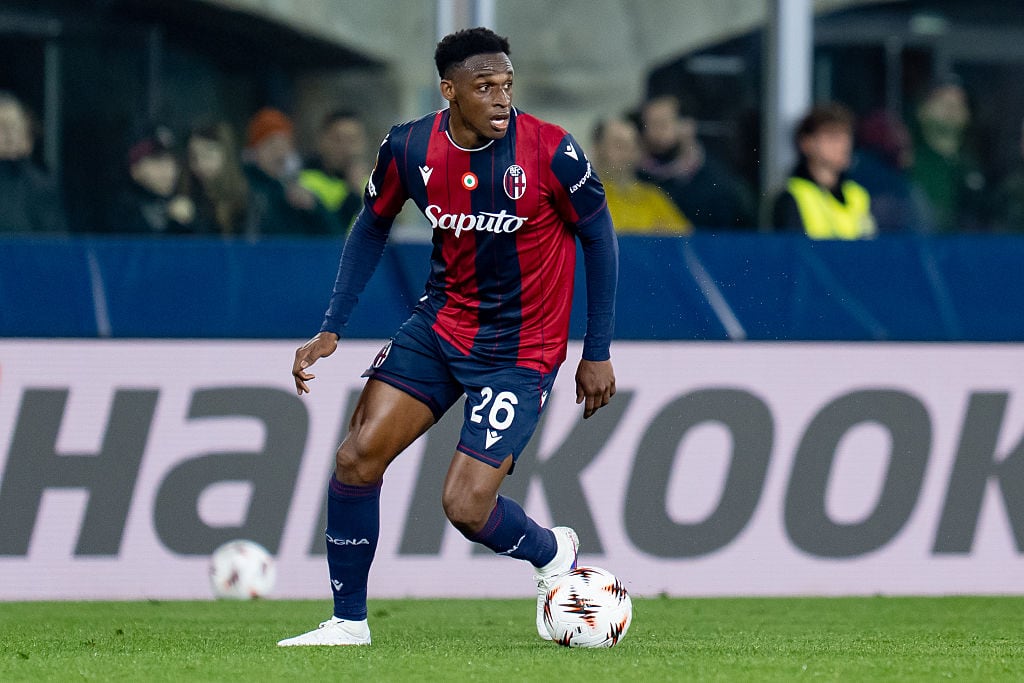Jhon Lucumi of Bologna FC in action during the UEFA Europa League 2025/26 Round of 16 First Leg match between Bologna FC 1909 and AS Roma at Stadio Renato Dall'Ara on March 12, 2026 in Bologna, Italy. (Photo by Giuseppe Maffia/NurPhoto via Getty Images)