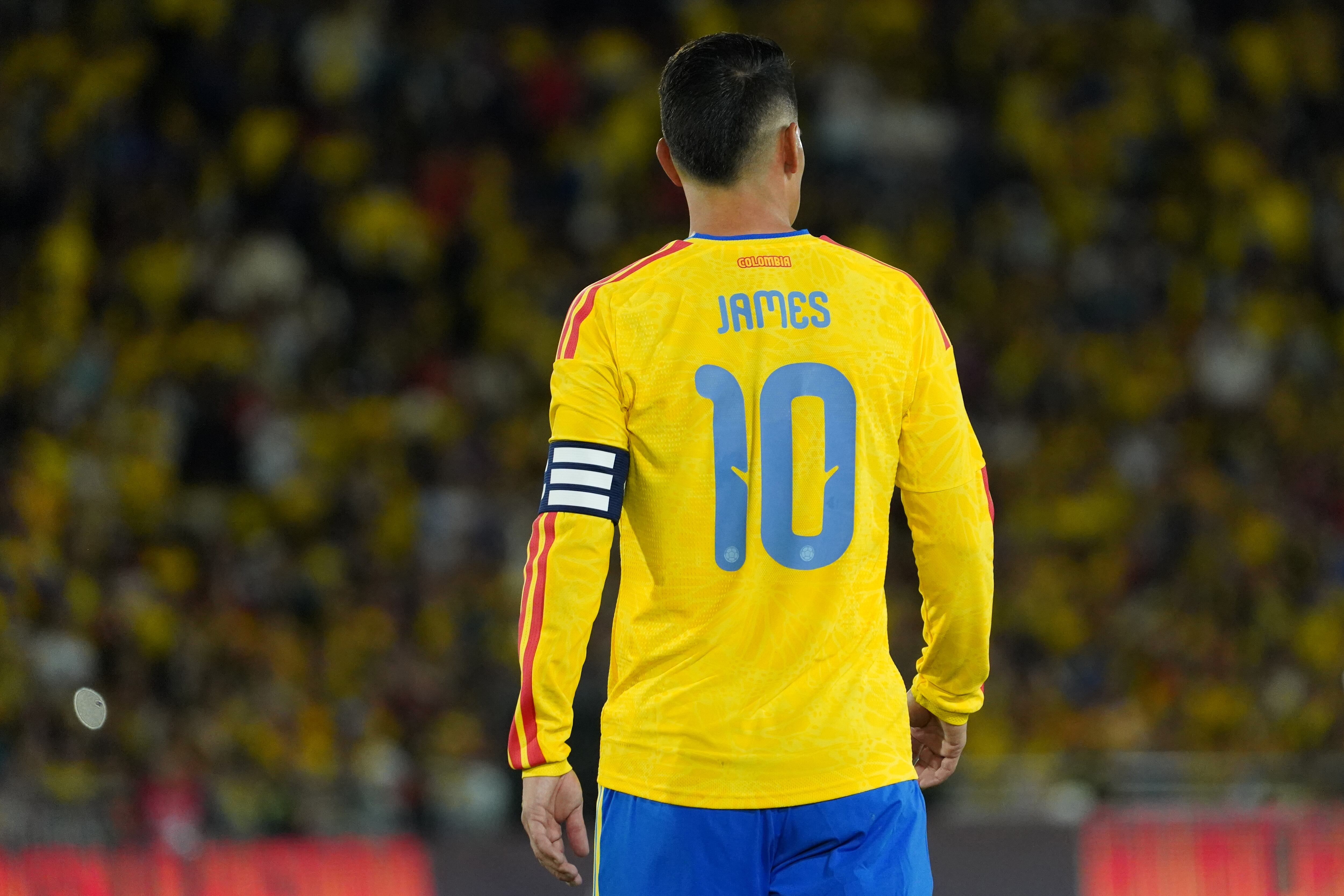 BOGOTA, COLOMBIA - JUNE 01: James Rodriguez of Colombia looks on during the international friendly match between Colombia and Costa Rica at Estadio El Campin on June 01, 2026 in Bogota, Colombia. (Photo by Leonardo Castañeda/Getty Images)