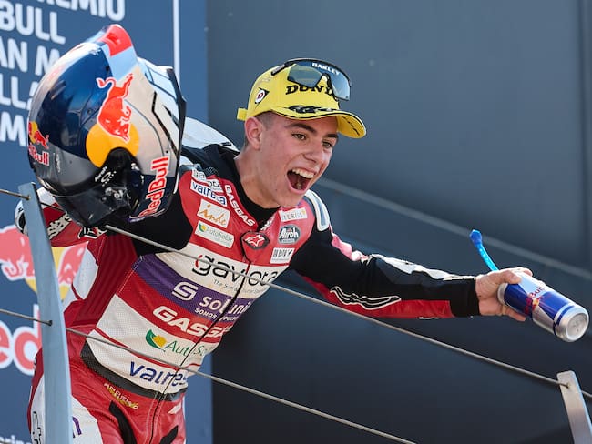David Alonso del GASGAS Aspar Team en el podio de Moto3 en San Marino