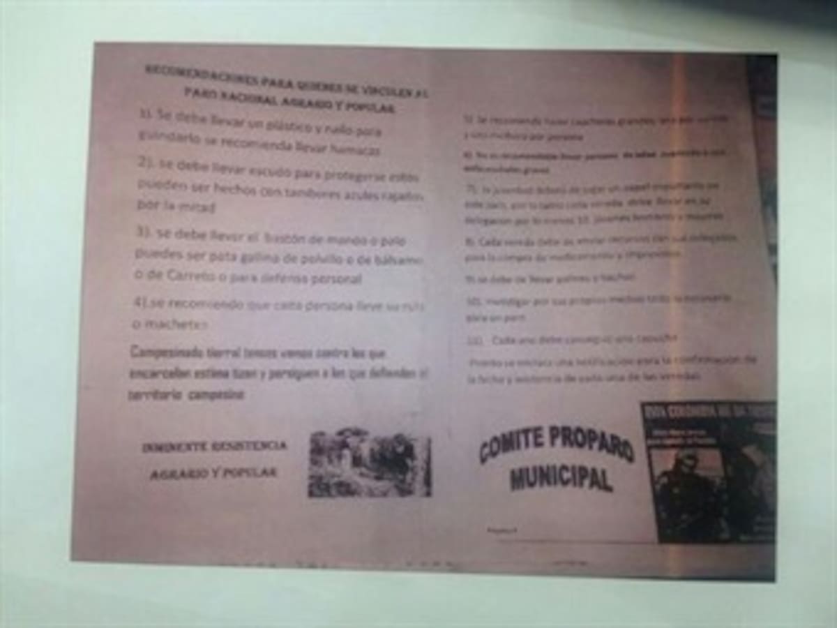 Ejército denuncia presiones de las Farc a campesinos para sumarse al paro