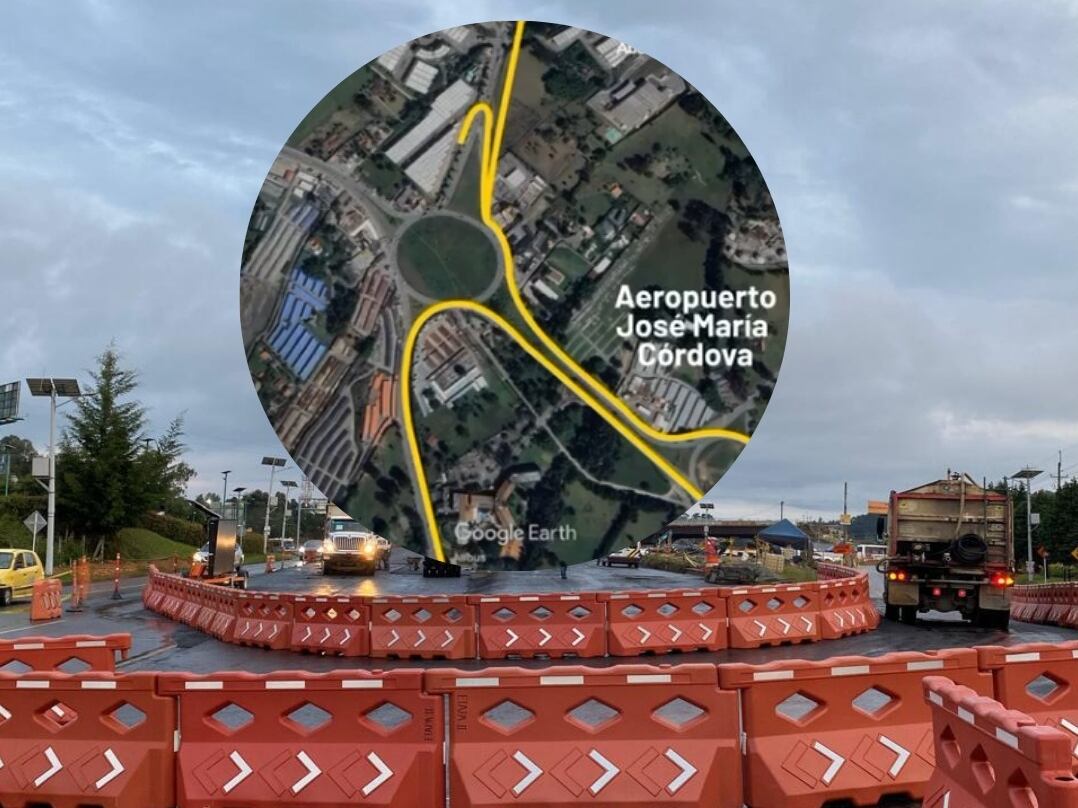 Cierre de la glorieta que conecta el Aeropuerto de Rionegro con el Túnel de Oriente. Foto:Gobernación.