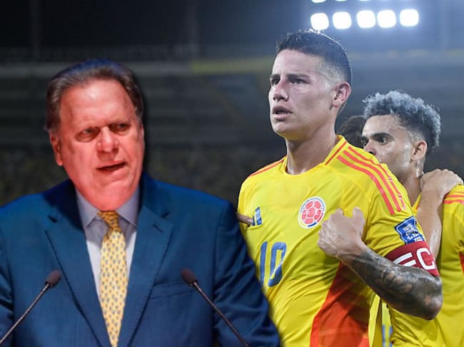 Ramón Jesurún y James Rodríguez. Fotos: (Photo by Andres Rot - FIFA/FIFA via Getty Images) / (Photo by Gabriel Aponte/Getty Images)