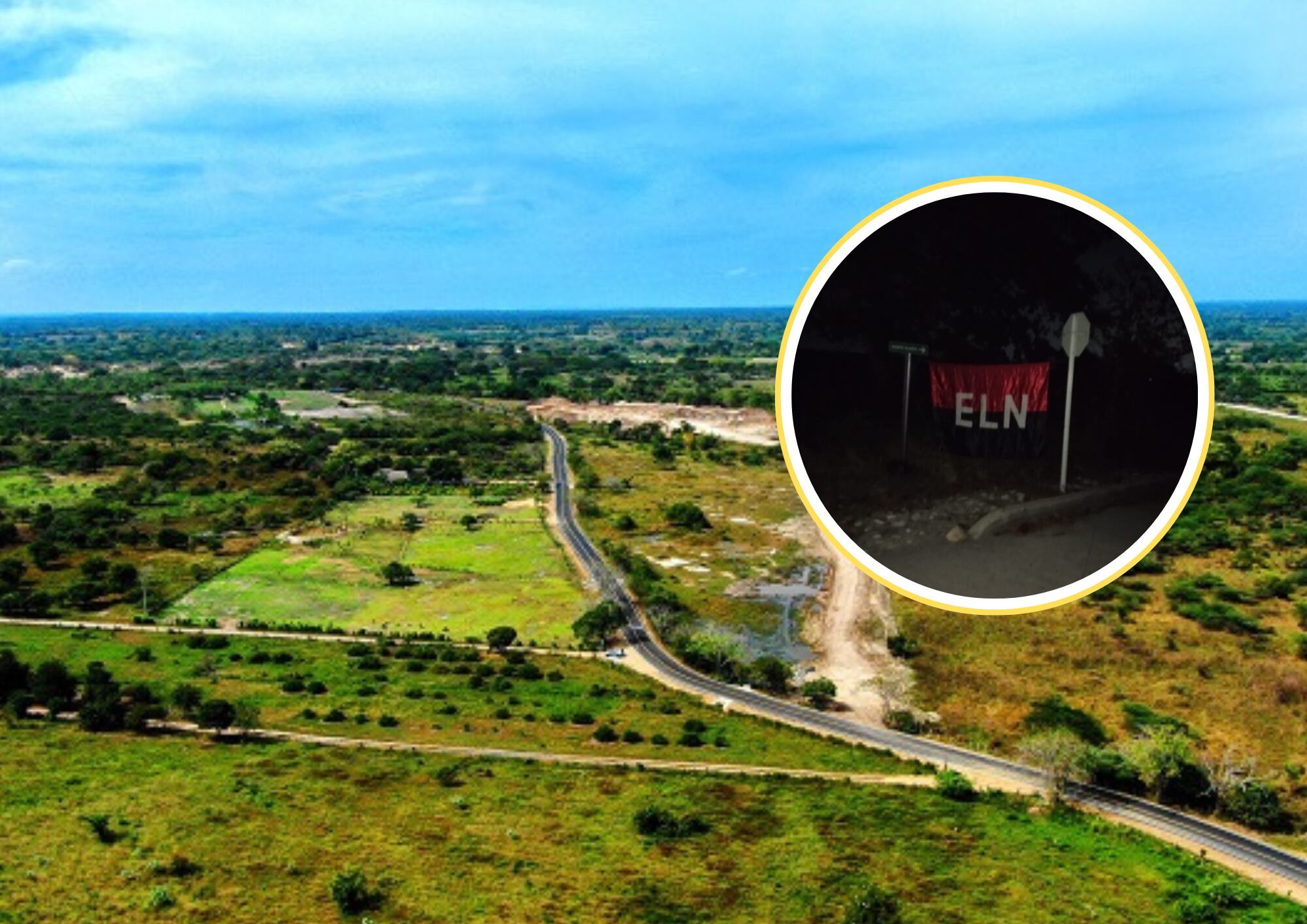 Bandera del ELN en vías del Atlántico.