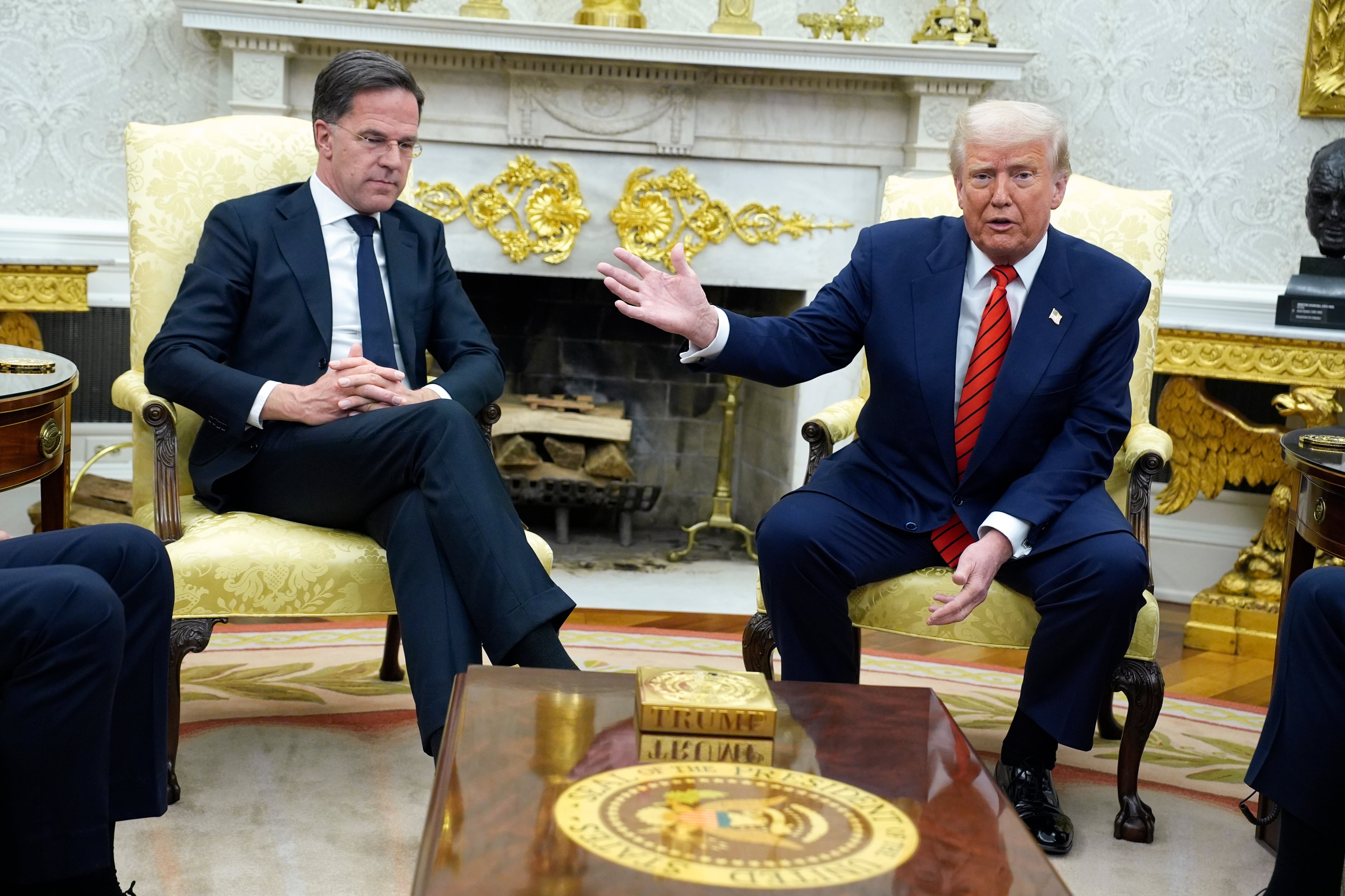 WASHINGTON (United States), 13/03/2025.- US President Donald Trump (R) meets with NATO Secretary General Mark Rutte (L) in the Oval Office of the White House in Washington, DC, USA, 13 March 2025. EFE/EPA/YURI GRIPAS / POOL