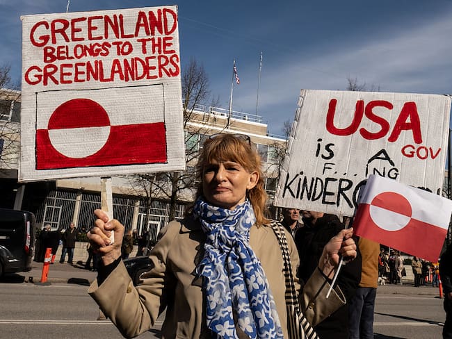 Protestas en Groenlandia contra Estados Unidos. Foto: Getty Images.
