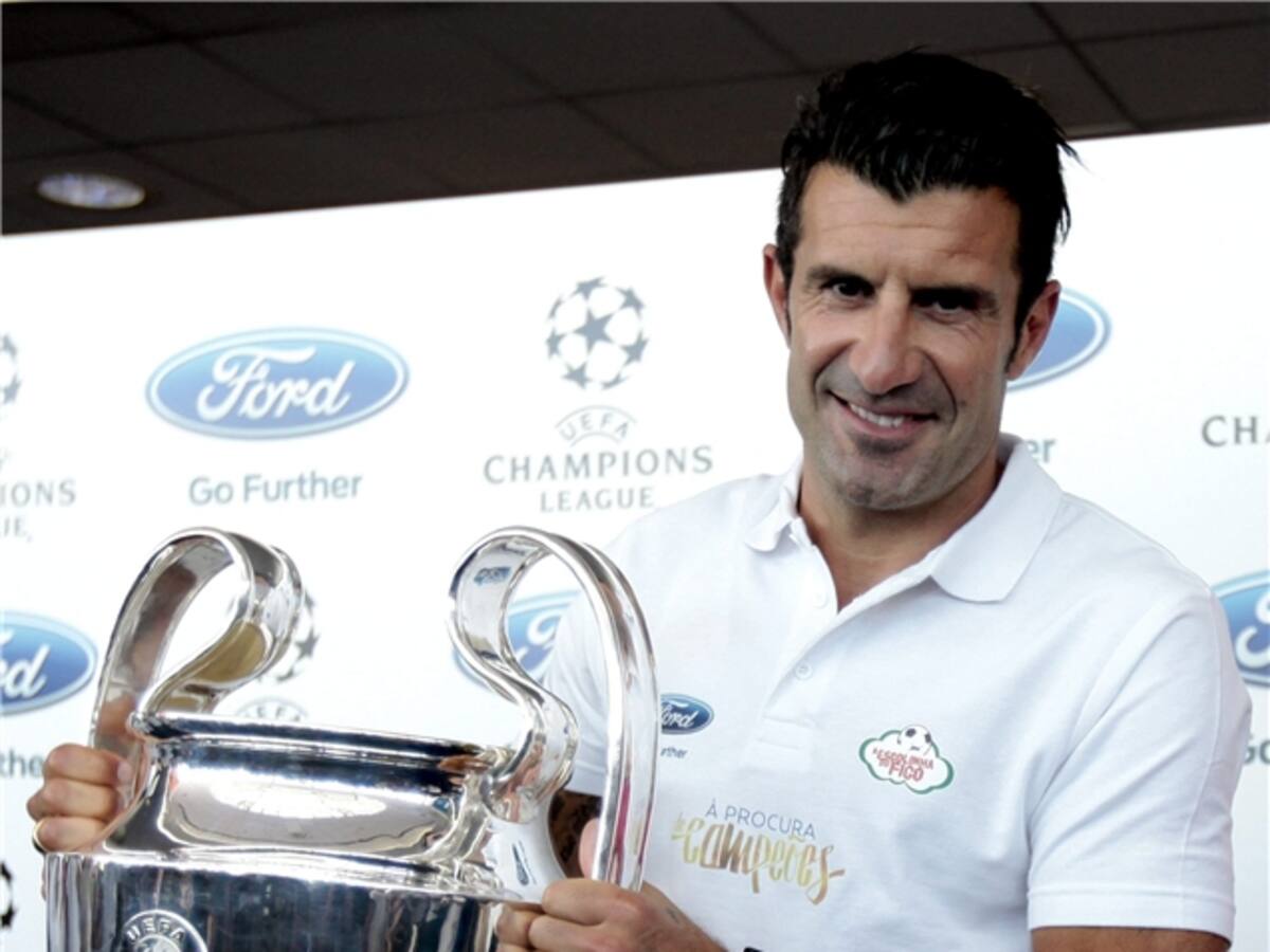 Luis Figo en la presentación del trofeo de la Liga de Campeones
