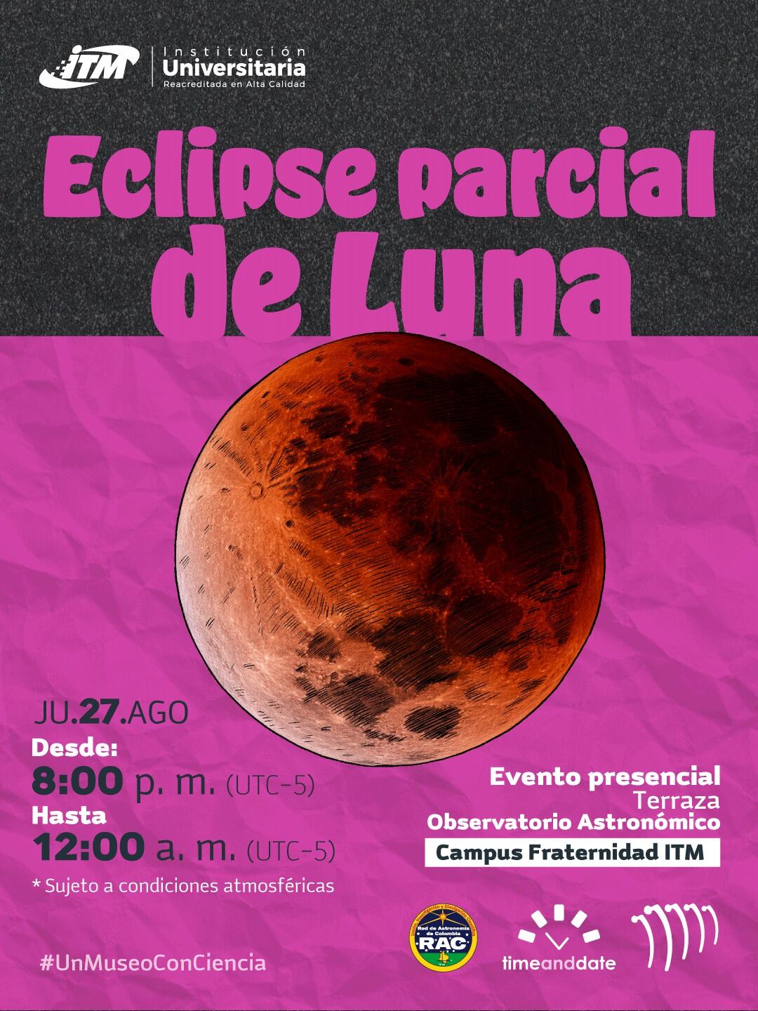 El Observatorio del ITM abrirá sus puertas para ver el próximo eclipse parcial de Luna