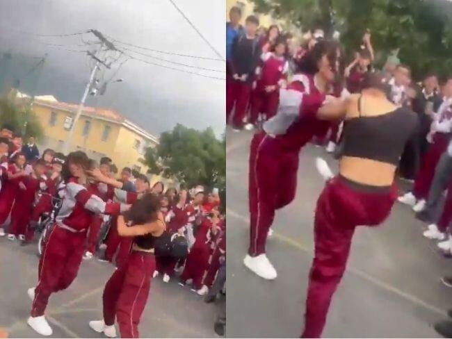 Riñas en entornos escolares en Bogotá. Foto: Tomada de un video en X.