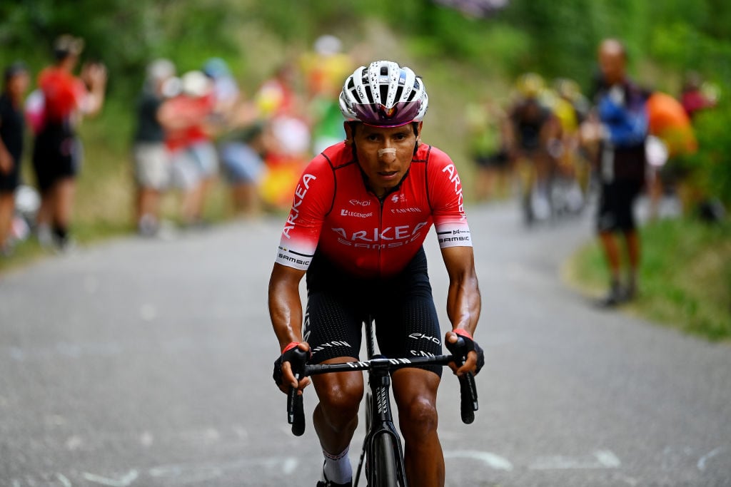 SERRE CHEVALIER, FRANCE - JULY 13: Nairo Alexander Quintana Rojas of Colombia and Team Arkéa - Samsic competes in the chase group during the 109th Tour de France 2022, Stage 11 a 151,7km stage from Albertville to Col de Granon - Serre Chevalier 2404m / #TDF2022 / #WorldTour / on July 13, 2022 in Col de Granon-Serre Chevalier, France. (Photo by Tim de Waele/Getty Images)
