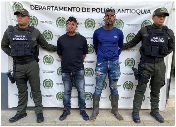 Captura de presuntos extorsionistas del Clan del Golfo en el nordeste antioqueño. Foto: Policía Antioquia