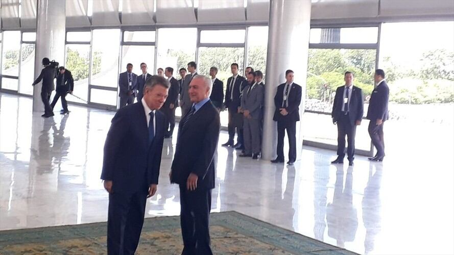 Juan Manuel Santos y Michel Temer se reúnen en Brasil. Foto: Ana María Cuesta (W Radio)