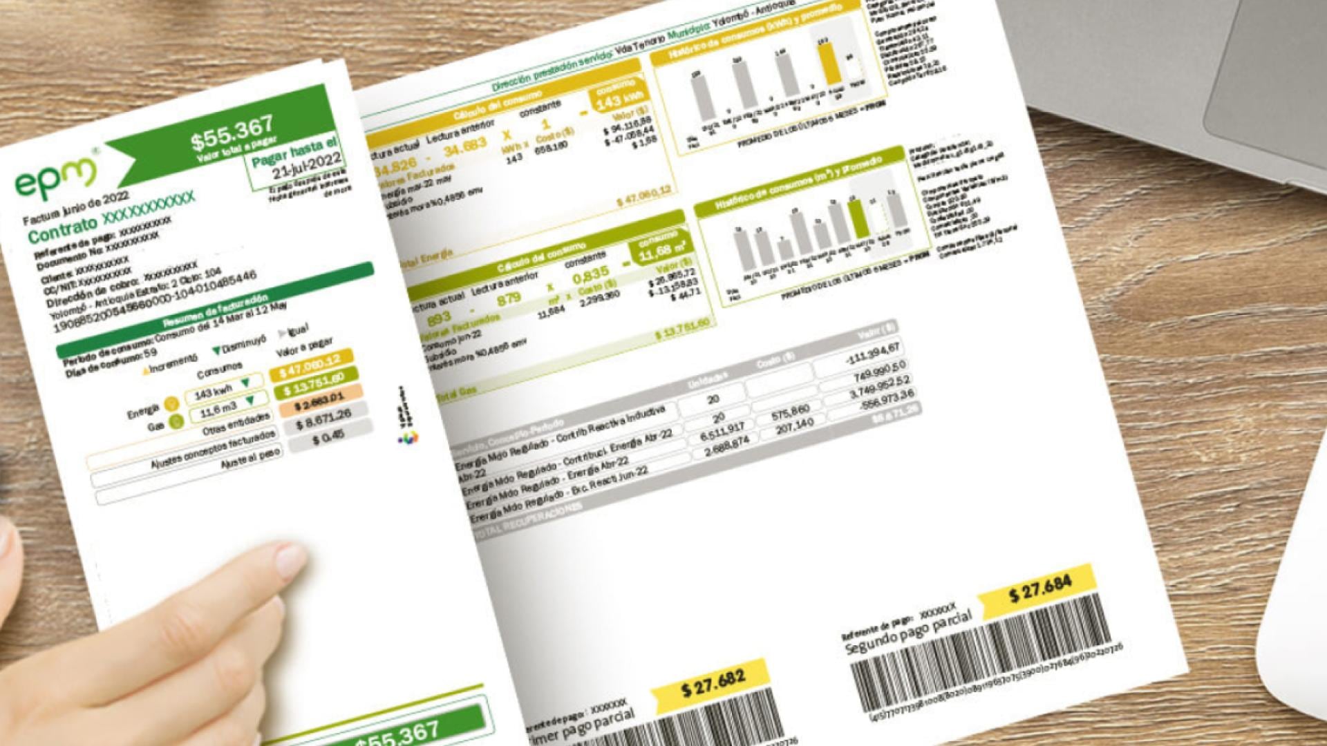 Factura de servicios públicos de EPM. Foto: cortesía.