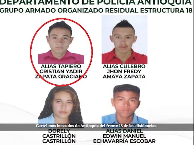 Alias Tapiero cartel de los más buscados del frente 18 de las disidencias