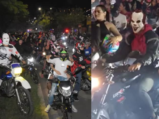 Caravana de motociclistas en Halloween (imágenes de archivo)