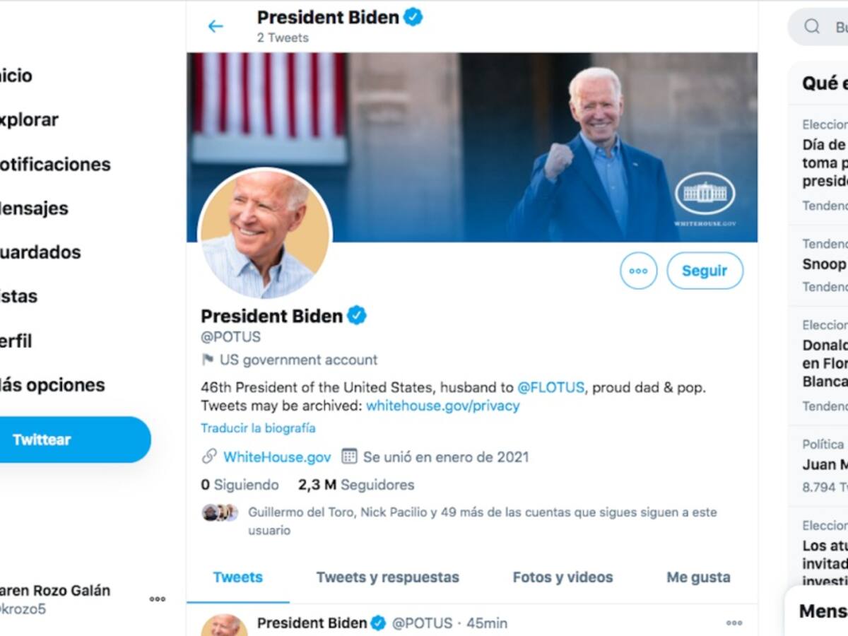 Tras posesión, se habilitó en Twitter @POTUS como cuenta de Joe Biden