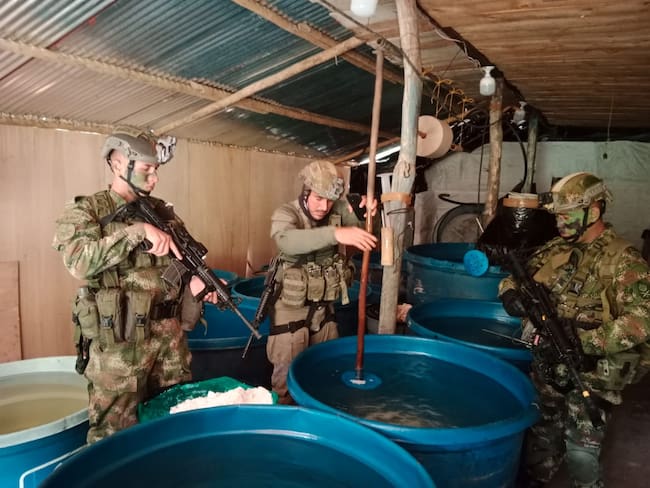 Destrucción de laboratorio de cocaína en Nariño. Cortesía: Ejército Nacional.