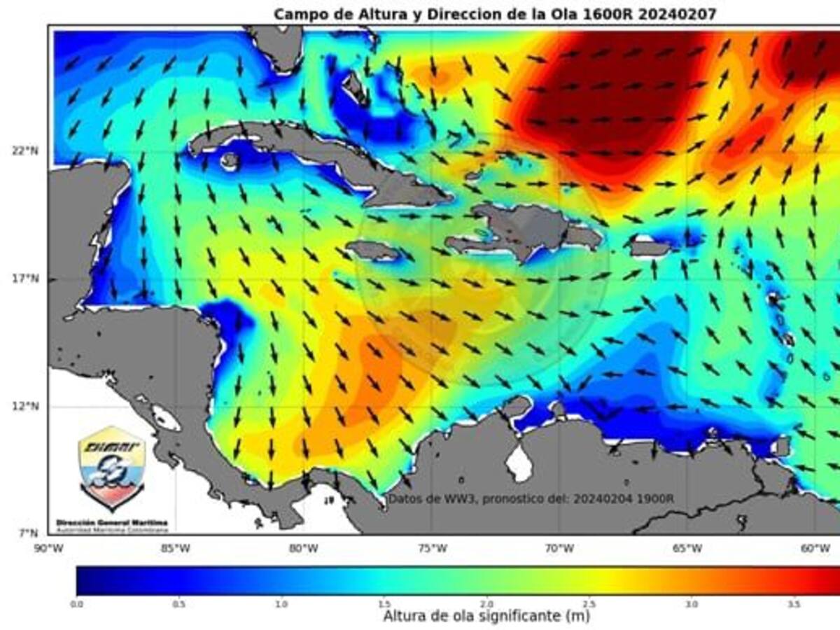Pronóstico de mar de leva en el Mar Caribe para los próximos tres días