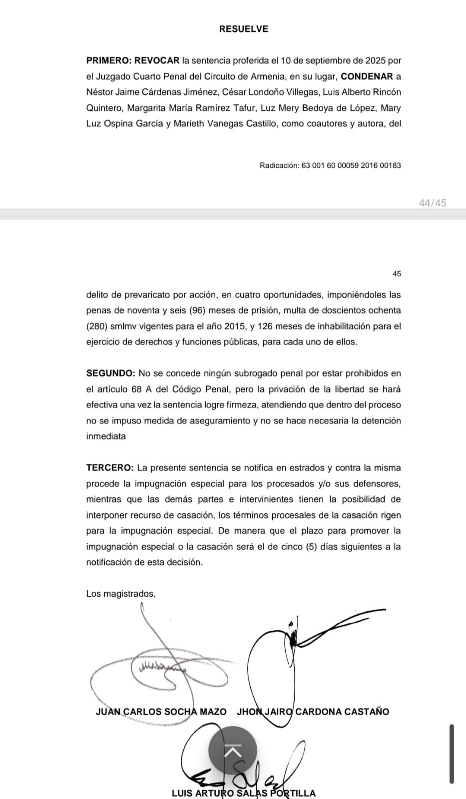 El resuelve de la sentencia del tribunal