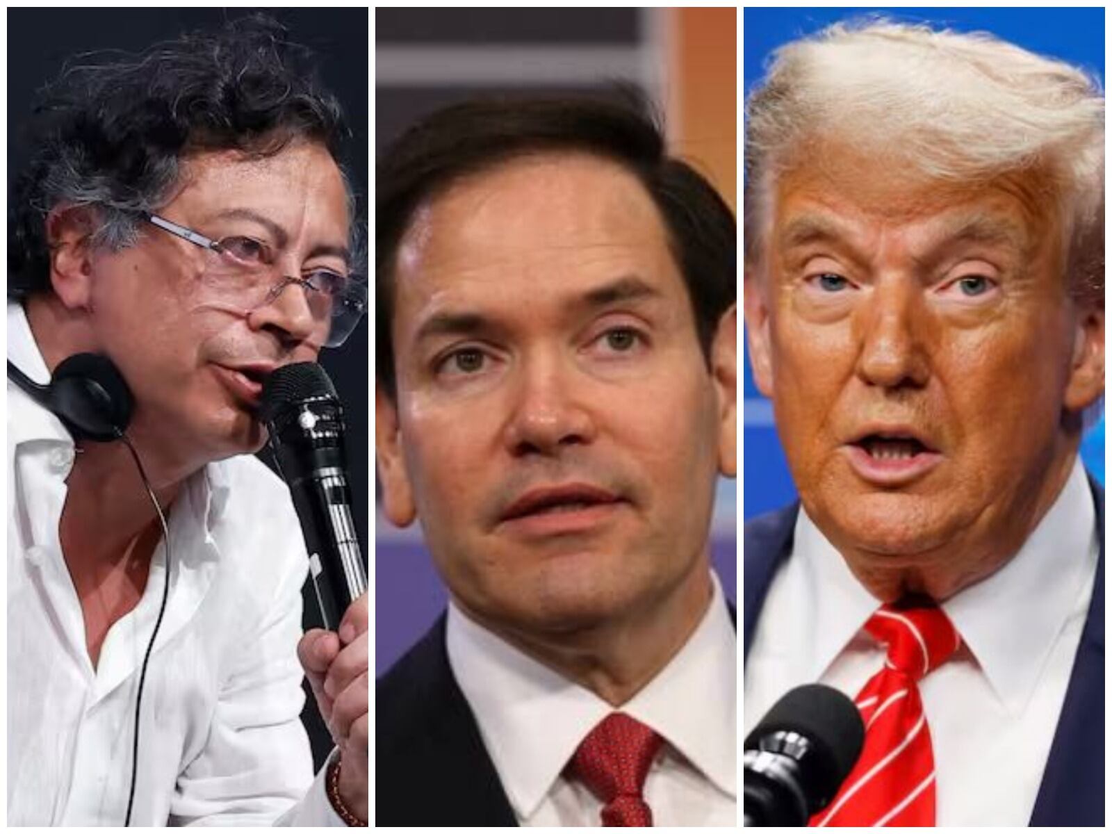 El presidente Gustavo Petro, el secretario de Estado, Marco Rubio, y el presidente estadounidense, Donald Trump.