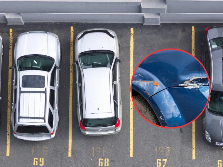 Parqueadero con varios carros en fila / Choque de un carro (Getty Images)