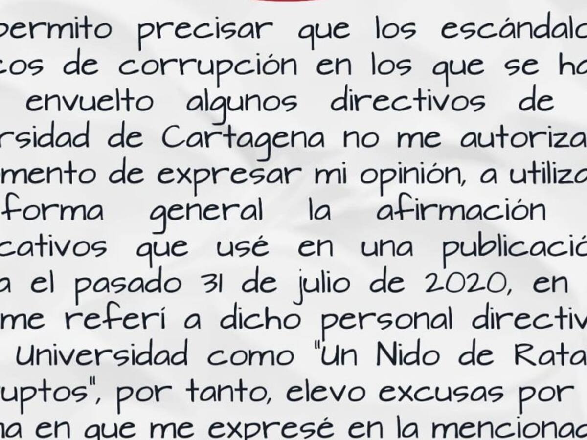 William Dau “eleva excusas” por llamar nido de ratas a la UniCartagena