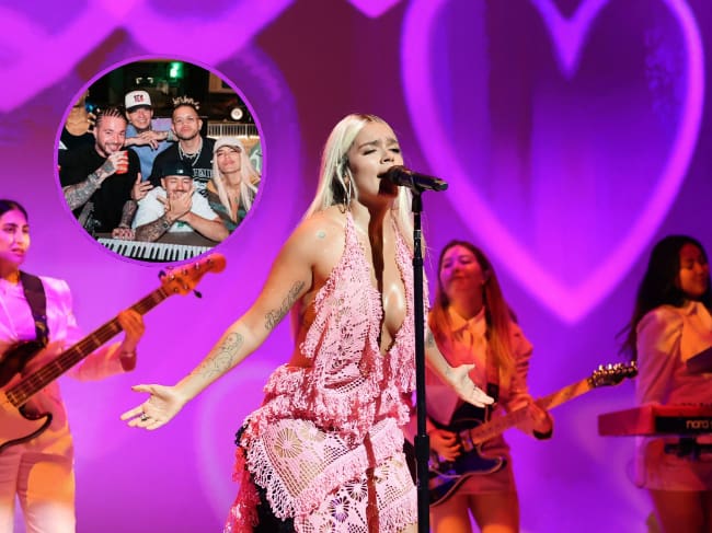 Karol G (Getty Images). Grabación de '+ 57', nueva colaboración de los mayores talentos del reguetón colombiano, entre ellos Karol G, Feid, Maluma y J Balvin. Foto tomada de X.