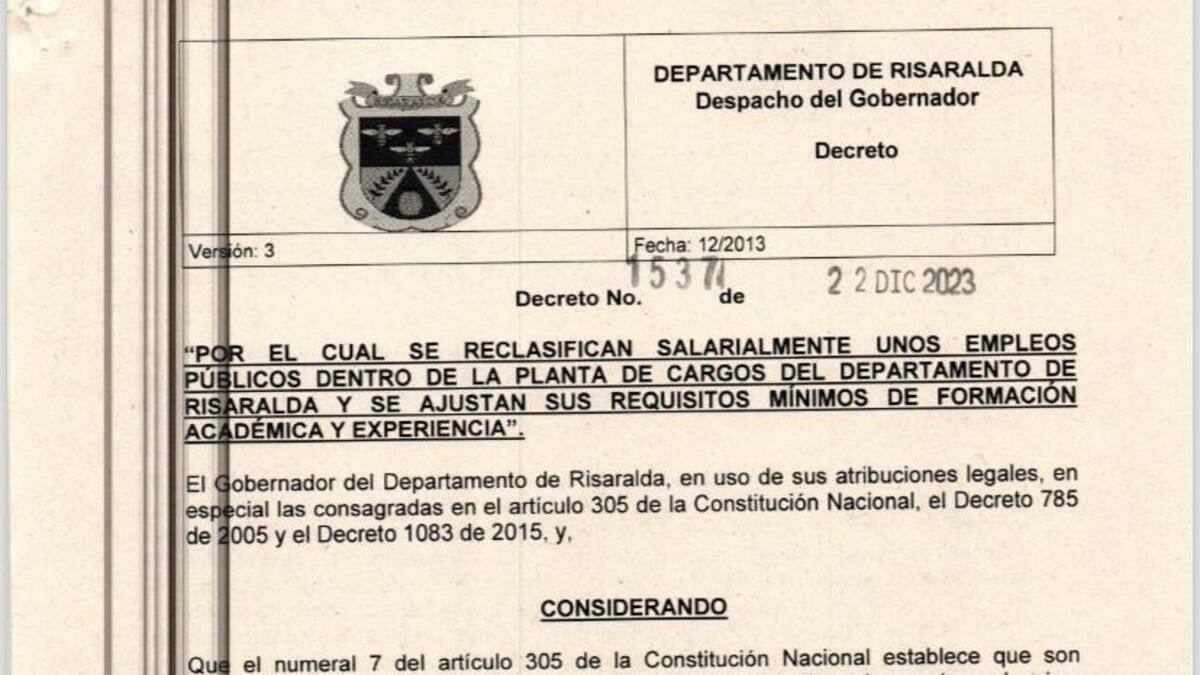 Presentan reclamación contra reclasificación de cargos de la Gobernación de Risaralda