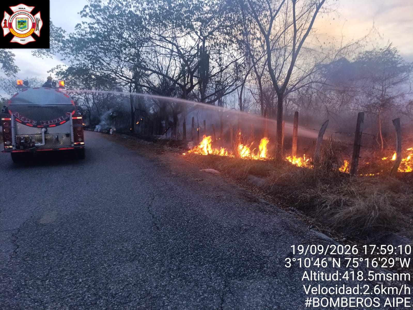 Entre el 17 y el 20 de septiembre, los bomberos del Huila atendieron siete incendios de cobertura vegetal y dos estructurales en varios municipios. Foto Gobernación del Huila