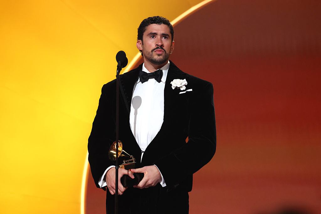 LOS ANGELES, CALIFORNIA - FEBRUARY 01: Bad Bunny accepts the Album of the Year award for "DeBÍ TiRAR MáS FOToS" onstage during the 68th GRAMMY Awards at Crypto.com Arena on February 01, 2026 in Los Angeles, California. (Photo by Kevin Mazur/Getty Images for The Recording Academy)