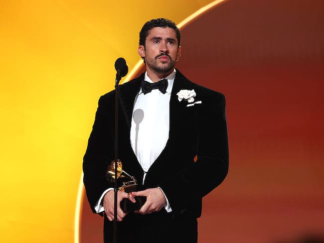 LOS ANGELES, CALIFORNIA - FEBRUARY 01: Bad Bunny accepts the Album of the Year award for "DeBÍ TiRAR MáS FOToS" onstage during the 68th GRAMMY Awards at Crypto.com Arena on February 01, 2026 in Los Angeles, California. (Photo by Kevin Mazur/Getty Images for The Recording Academy)