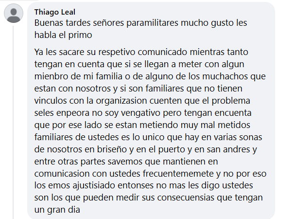 Respuesta de alias El Primo al Clan del Golfo