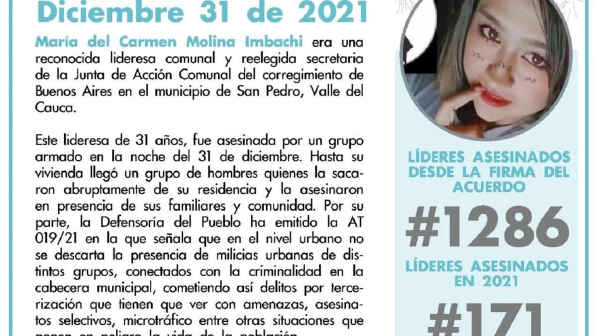 Recompensa por esclarecer el asesinato de líder comunal en el norte del Valle