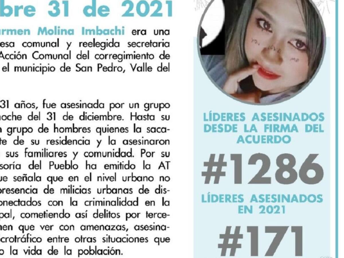 Recompensa por esclarecer el asesinato de líder comunal en el norte del Valle
