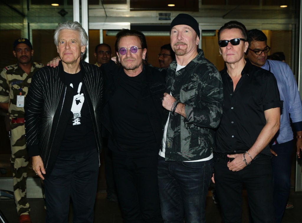MUMBAI, INDIA -DECEMBER 12: Irish rock band U2 arrived Mumbai internation airport for the "Joshua Tree Tour" on December 12, 2019 in Mumbai, India. U2 band will perform at DY Patil Stadium, Mumbai, on Sunday, December 15. (Photo by Prodip Guha/Getty images)
