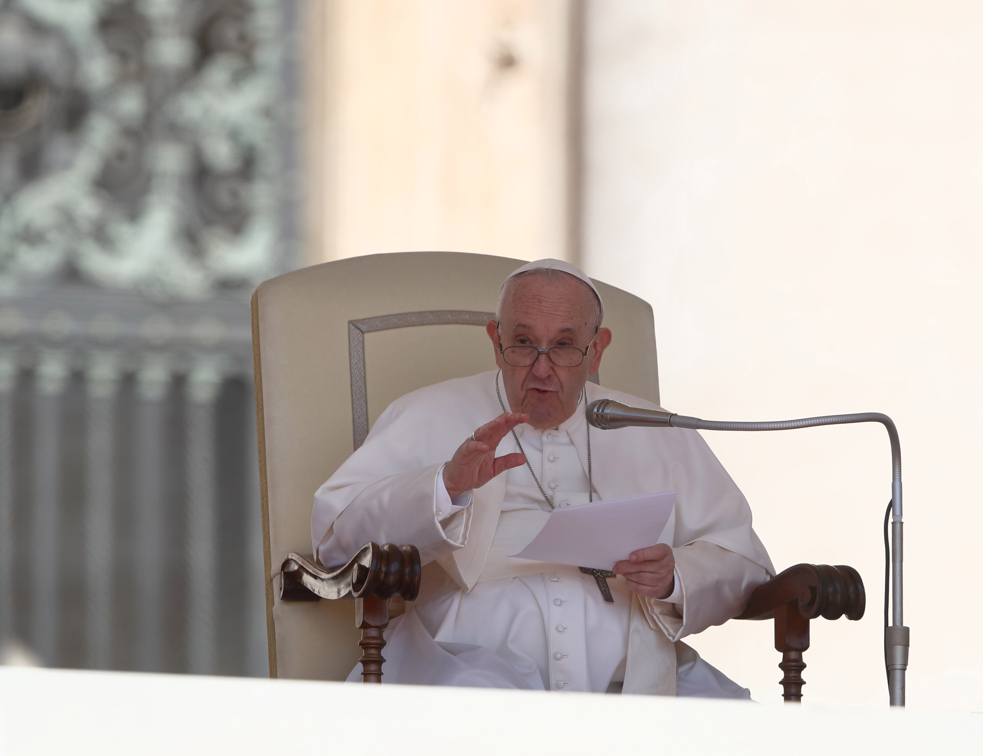 Pope Francis during the General Audience in St. Peter's Square. Vatican City (Vatican), May 11th, 2022 (Photo by Grzegorz Galazka/Archivio Grzegorz Galazka/Mondadori Portfolio via Getty Images)
