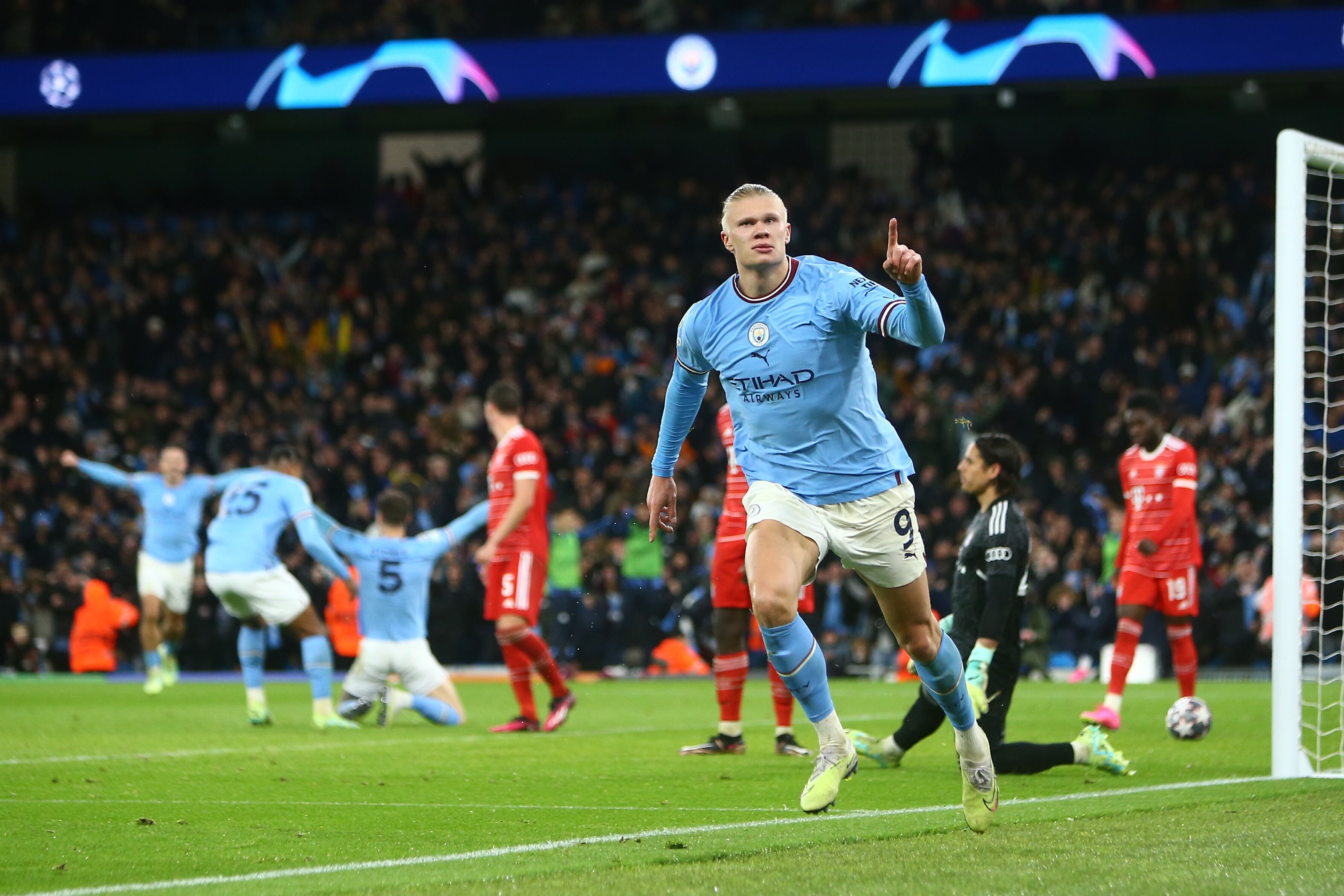Erling Haaland en el duelo de Champions entre Manchester City y Bayern Múnich. (Photo by MB Media/Getty Images)