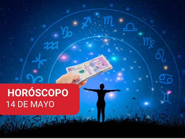 Ilustración del horóscopo con un individuo y billetes colombianos (Fotos vía Getty Images).