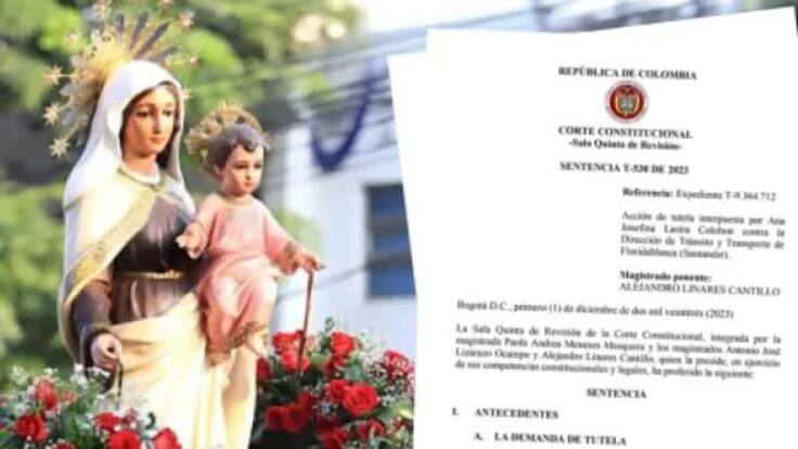 Ordenan retirar la Virgen del Carmen que está en la Dirección de Tránsito de Floridablanca