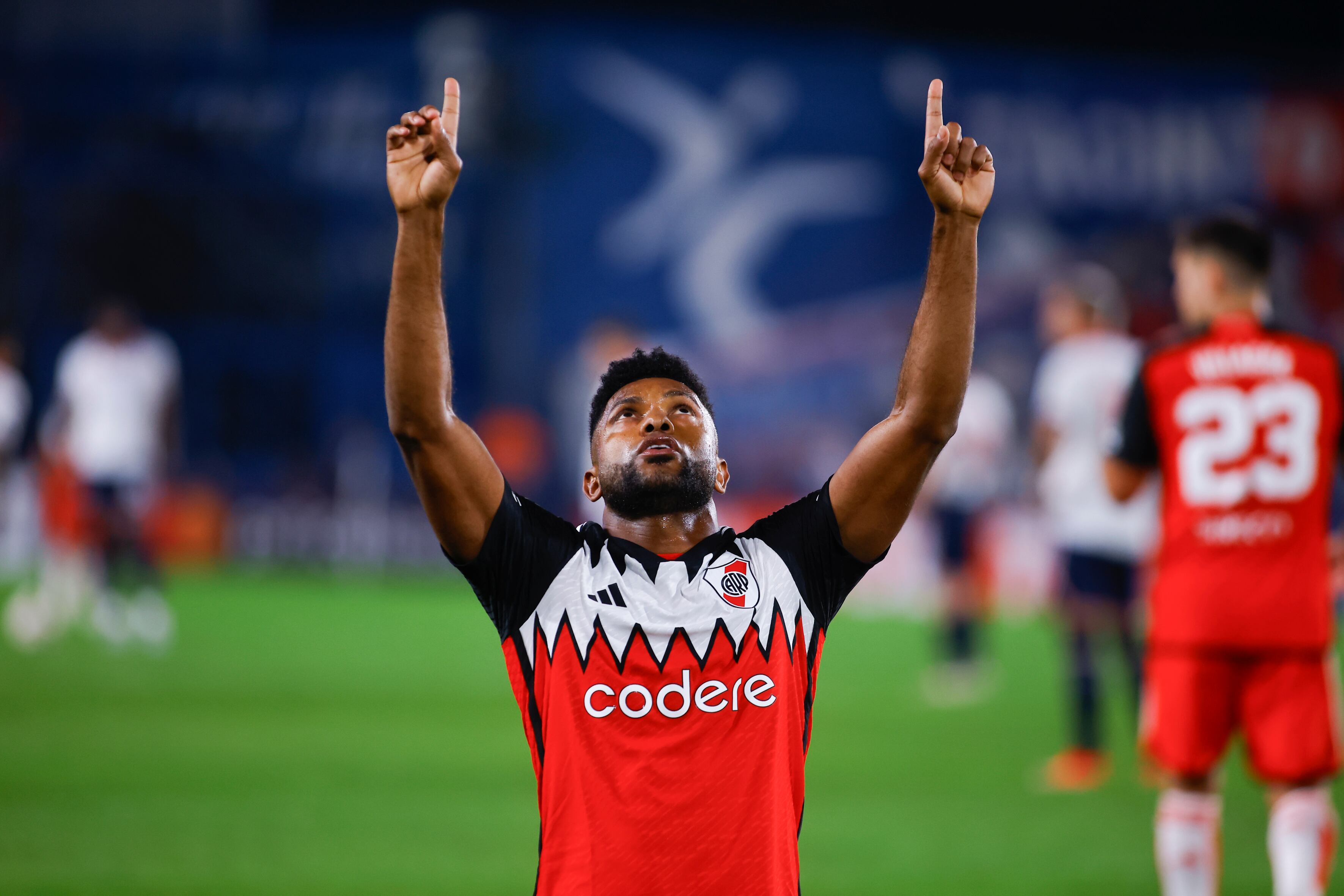 Miguel Ángel Borja celebra su gol ante Nacional en Copa Libertadores. (Photo by Ernesto Ryan/Getty Images)